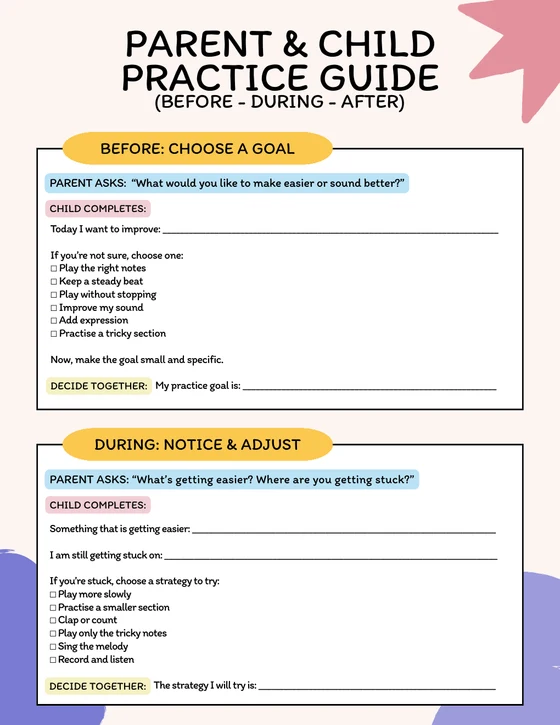 First page of the blank Parent and Child Practice Guide